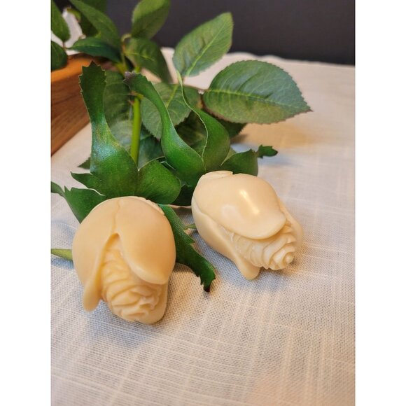 Handcrafted Wood Vase With White Roses Carved Tagua Nut by Just Paper Roses - Picture 7 of 9